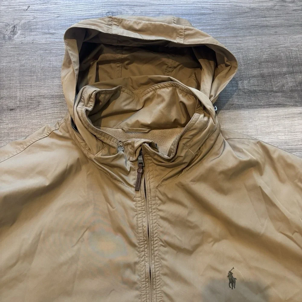 Polo Ralph Lauren Tuck Away Hooded Jacket Beige Full Zip Lined Men Size 2XLT